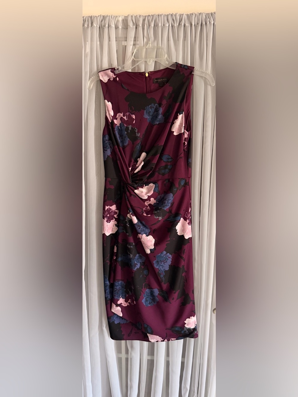 Donna Karan Plum Floral Twist-Front Midi Dress Size 2
